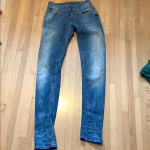 G Star Raw light wash paint splatter styled jeans